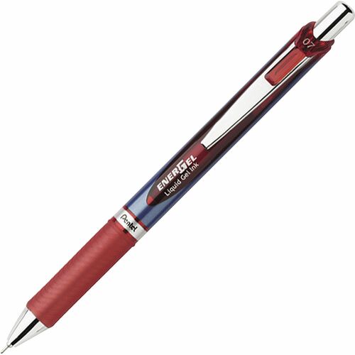 Pentel  Gel Pen,Retractable/Refillable,Metal Tip,0.7mm,RD Ink