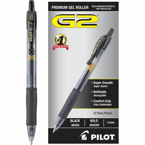 Pilot  Gel Pens,Retractable,Refillable,Bold Pt,CL Barrel/BK Ink