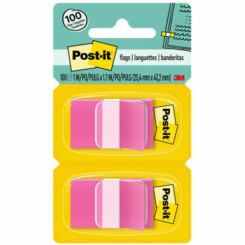 3M  Post-it Flags, 1"x1-3/4", 100/PK, Bright Pink