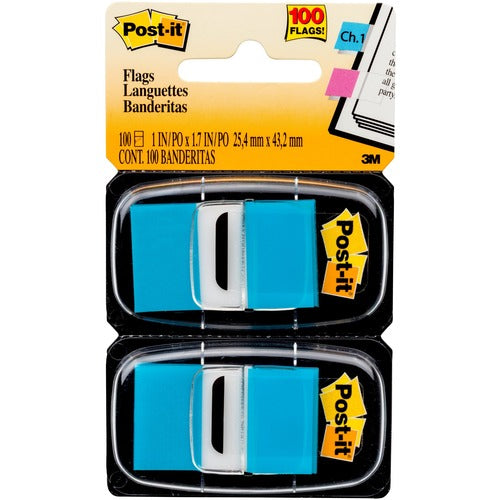 3M  Post-it Flags, 1"x1-3/4", 100/PK, Bright Blue
