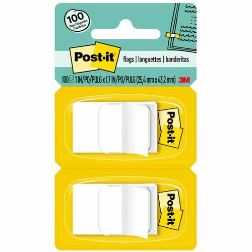 3M  Post-it Flags, 1"x1-3/4", 100/PK, White