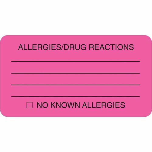 Tabbies  "Allergy/Drug Reaction" Label,3-1/4"x1-3/4",250/RL, FL Pink