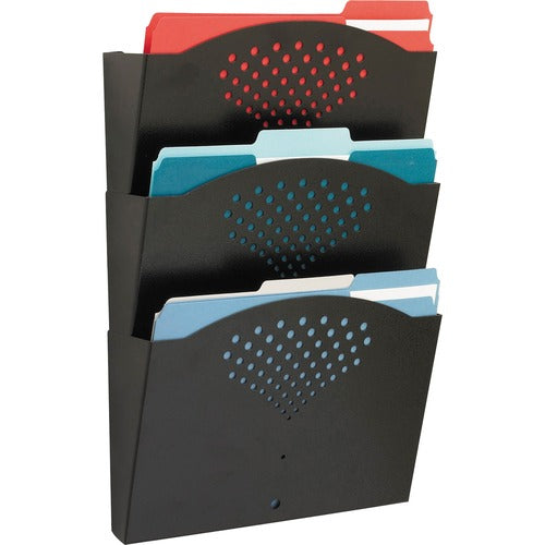 Safco  Triple Wall Pockets, Steel, Letter, 12"x3-1/4"x17-1/4", BK