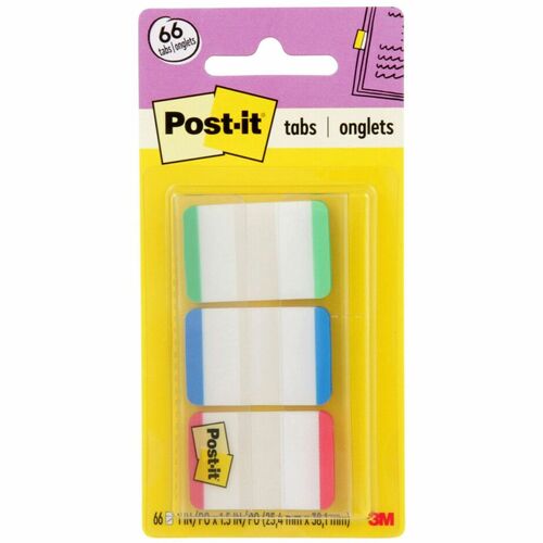 3M  Dispenser File Tabs, 1", 66/PK, AST Primary Color Bars