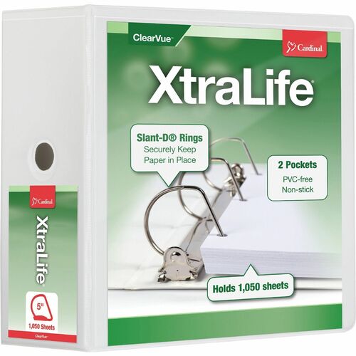 Cardinal  Clearvue Binder, D-Ring, 5" Capacity, 11"x8-1/2", White