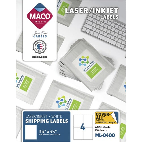 Maco  Return Address Labels, 5-1/2"x4-1/4", 400/BX, White