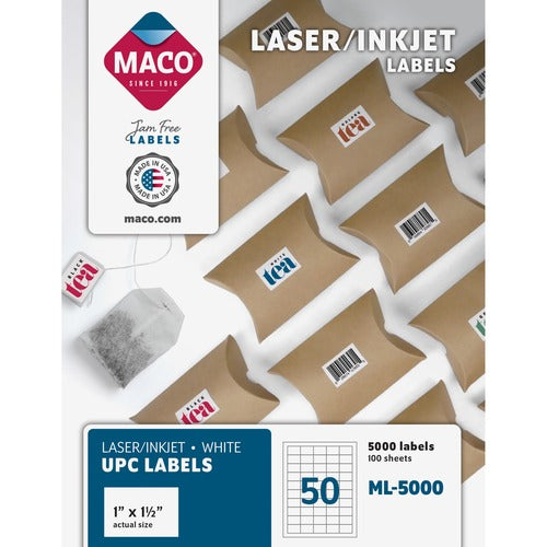Maco  UPC Labels, 1"x1-1/2", 5000/BX, White
