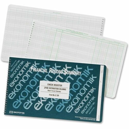 Ekonomik  Check Register,20 Col.,8-3/4"x14-3/4",GN Ink/WE Paper-EKOE20
