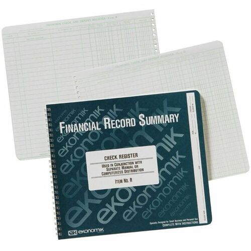 Ekonomik  Check Registry,8-3/4"x10",1000 Entries,Green Ink/White Paper-EKOR