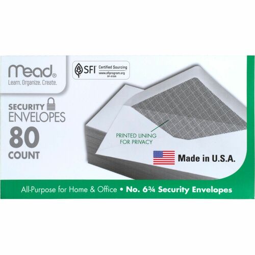 Mead  Security Envelopes, No. 6-3/4, 80/BX, White