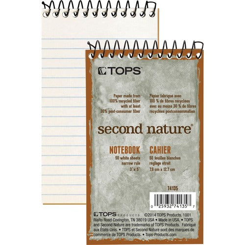 Tops  Notebook, Narrow Rule, Spiral, 3"x5", 50 Shts, Assorted