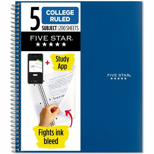 Mead  Notebook, 5-Subject/8-Pocket, 200 Shts, 11"x8-1/2", Assorted