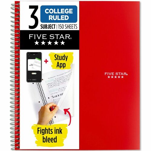 Mead  Notebook, 3-Subject/4-Pocket, 150 Shts, 11"x8-1/2", Assorted