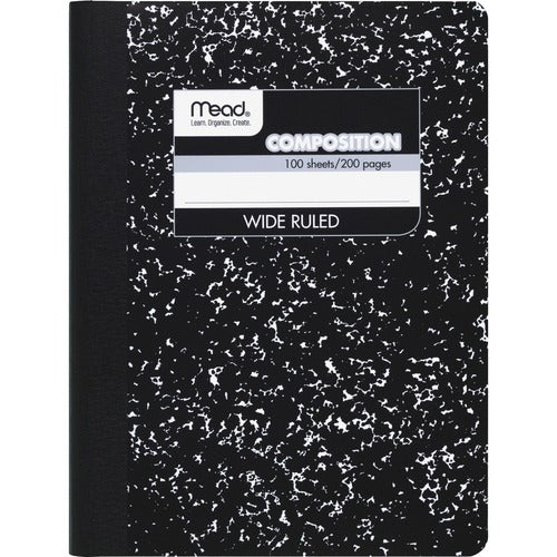 Mead  Composition Book,Wide Ruled,100 Shts,7-1/2"x9-3/4",BK Marble