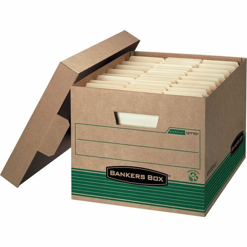 Fellowes  Storage File Boxes,w/Lid, 550 lb,12"x15"x10",12/CT,Kraft/GN-FEL12770