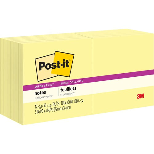 3M  Super Sticky Pop-ups, Refill,3"x3", 90 Sht/PD,12/PK, Canary