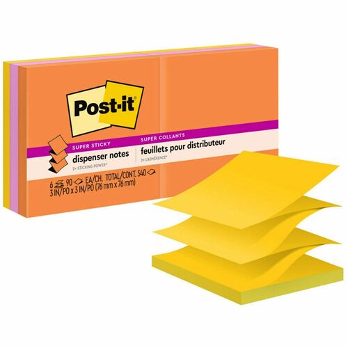 3M  Pop-Up Note Refills,3"x3",90 Shts/PD,6/PK,AST