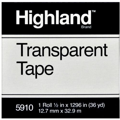3M  Transparent Tape, 1/2"x1296", 1" Core, Clear