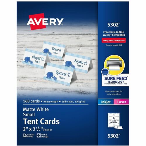 Avery  Laser/Inkjet Tent Cards,Small,Perforated,2"x3-1/2",160/BX,WE