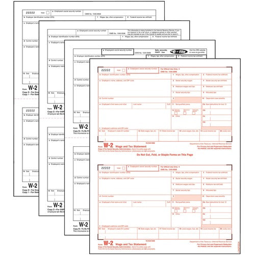 Tops  Laser W-2 Forms, 4 Part Kit, 8-1/2"x5-1/2", 50/PK, White