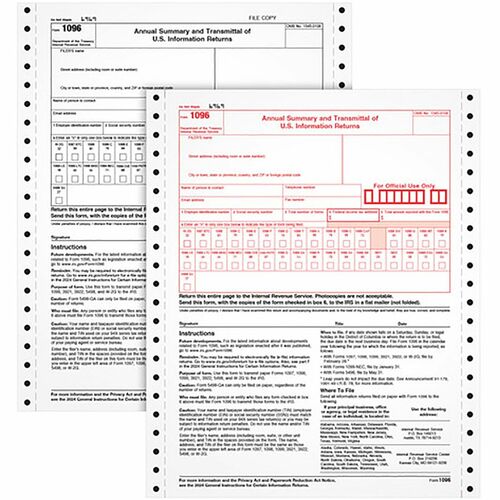 Tops  1096 Tax Form, With Carbon, 8"x11", 10/PK, White