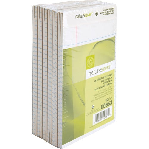 Nature Saver  Jr. Legal Pads, Ruled, Recycled, 5"x8", 50 Sheets, White