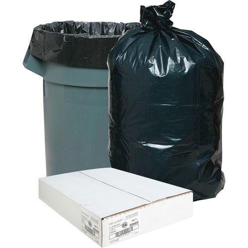 Nature Saver  Trash Can Liners,Rcycld,31-33 Gal,1.25mil,33"x49",100/CT,BK