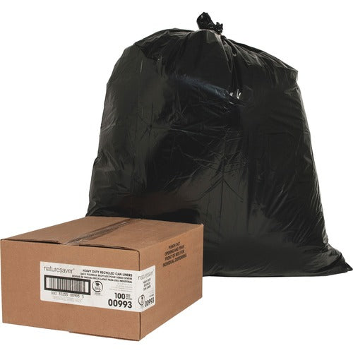 Nature Saver  Trash Can Liners,Rcycld,31-33 Gal,1.65mil,33"x39",100/CT,BK