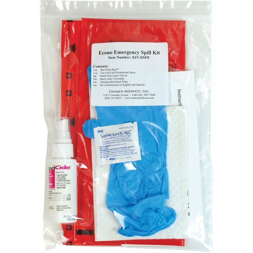 Unimed  Emergency Spill Kit, BioWipe Bag, f/Bio Spills, Zip-Lock