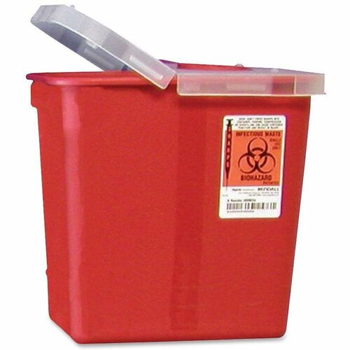 Covidien  Biohazard Sharps Container W/Clear Hinged Lid, 2 Gal, Red