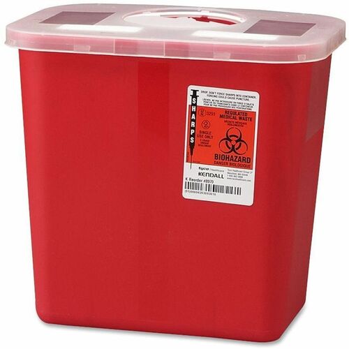 Covidien  Biohazard Sharps Container w/ Rotor Lid, 2 Gal., Red