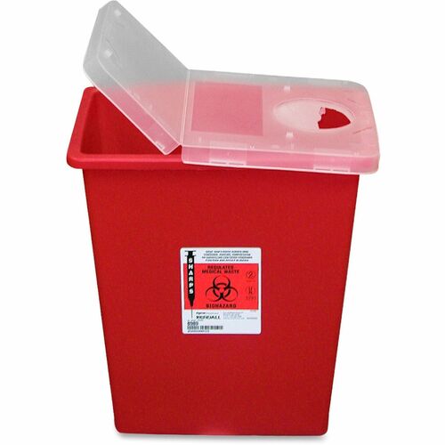 Covidien  Biohazard Sharps Container W/Hinged Lid/Rotor, 8 Gal., Red