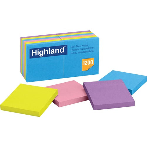 3M  Self-Stick Removable Notes, 3"x3", 100Shts/PD, 12/PK, Bright