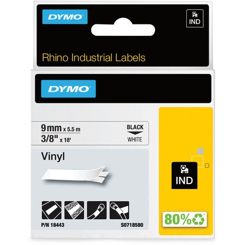 Dymo  Label, Vinyl, Industrial, 3/8"x18', White-DYM18443