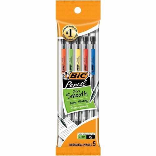 Bic  Mechanical Pencil, w/ 3 No. 2 Leads, .7mm, 5/PK