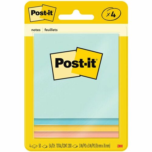 3M  Post-it Notes, Orig Pad, 3"x3", 50 SH/PD, 4/PK, Marseille