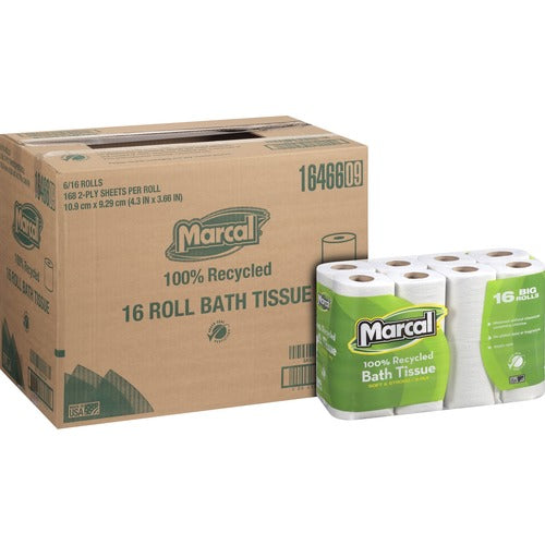 Marcal Paper Mills, Inc  Bathroom Tissue, 2-Ply, 168 Sheets/Roll, 96 Rolls/CT, White