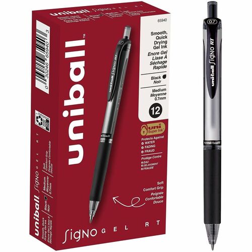 uni-ball Corporation  Pen, Gel, Signo, 0.7mm, Black Ink,1 DZ, BK/SR Barrel