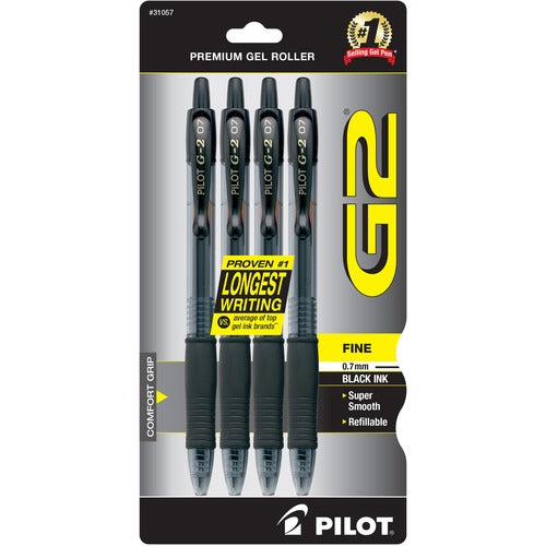 Pilot  Gel Pen,Retractable,Refillable,Fine,4/PK,Black