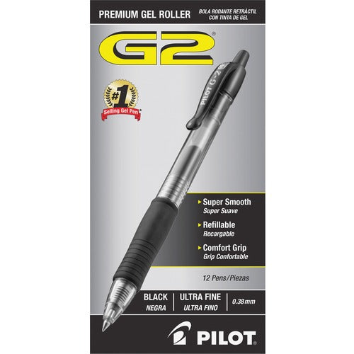 Pilot  Retractable Pens, Ultra Fine,1 DZ, Clear Barrel/Black Ink