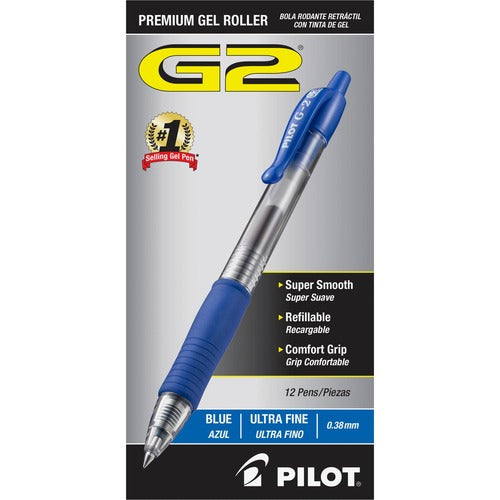 Pilot  Retractable Pens, Ultra Fine,1 DZ,Clear Barrel/Blue Ink