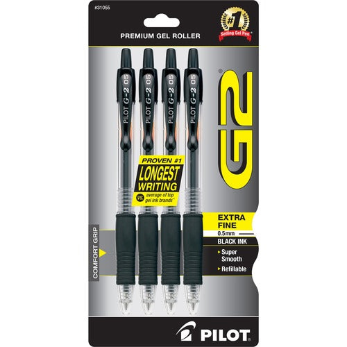 Pilot  Gel Pen,Retractable,Refillable,Extra-Fine,4/PK,Black
