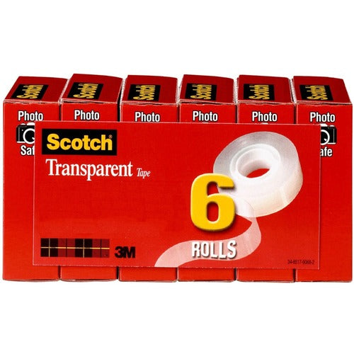3M  Transparent Tape, Refill, 1" Core, 3/4"x36 Yds, 6Rolls/PK