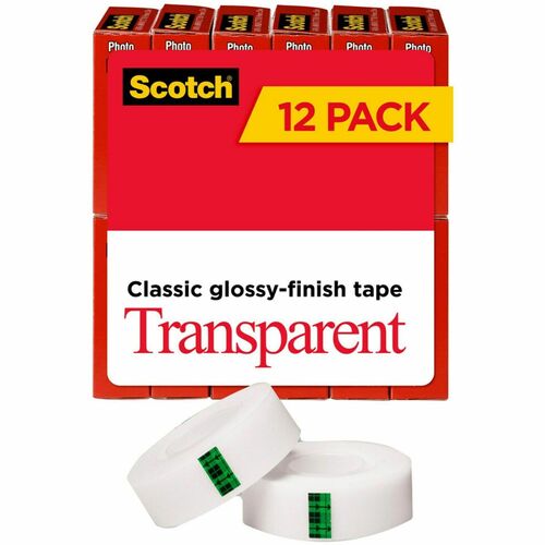 3M  Transparent Tape, Refill, 1" Core, 3/4"x1000", 12/PK
