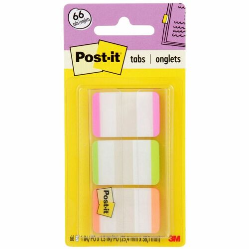3M  Dispenser File Tabs, 1", 66/PK, AST Bright Color Bars