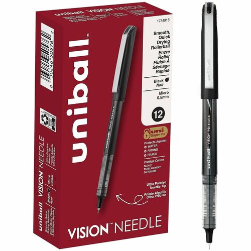 uni-ball Corporation  Rollerball Pen,Soft Grip,Needle Tip,0.5mm,Black Ink