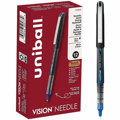 uni-ball Corporation  Rollerball Pen,Soft Grip,Needle Tip,0.5mm,Blue Ink