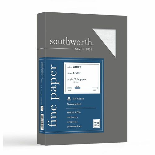 Southworth  Fine Linen Paper, 32 lb, 8-1/2"x11", 250/BX, White