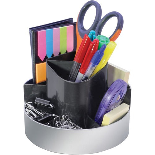 Kantek  Rotating Desktop Organizer, 6"x6"x4-3/8", Black/Silver