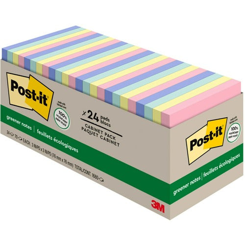 3M  Post-it Notes,Recycled,3"x3",75 Sht/PD,24/PK,AST Helsinki